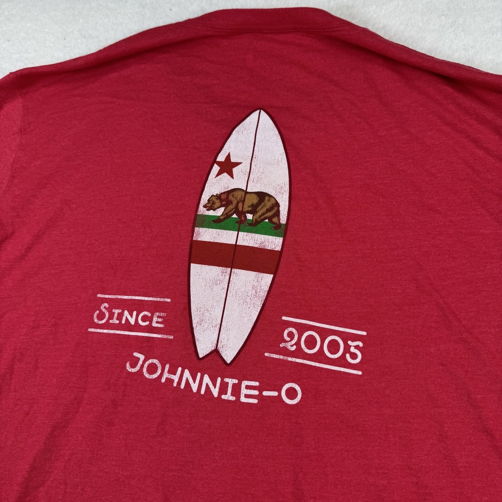 Johnnie-O Shirt Mens Size XL Red California Bear Surf Graphic Crew Tee Casual